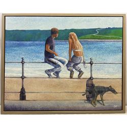 Peter J Bailey (British 1951-): 'Is There Any Other Way to See It?' - Scarborough Foreshore, oil on canvas signed with initials, titled verso 81cm x 101cm