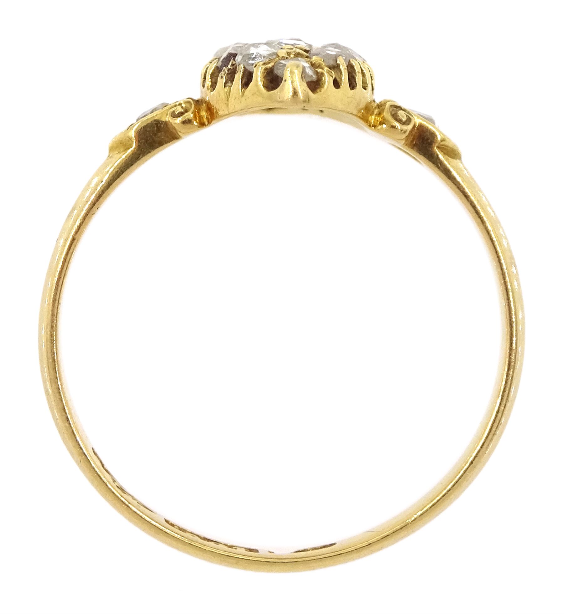 Victorian gold rose cut marquise shaped ring, stamped 18ct