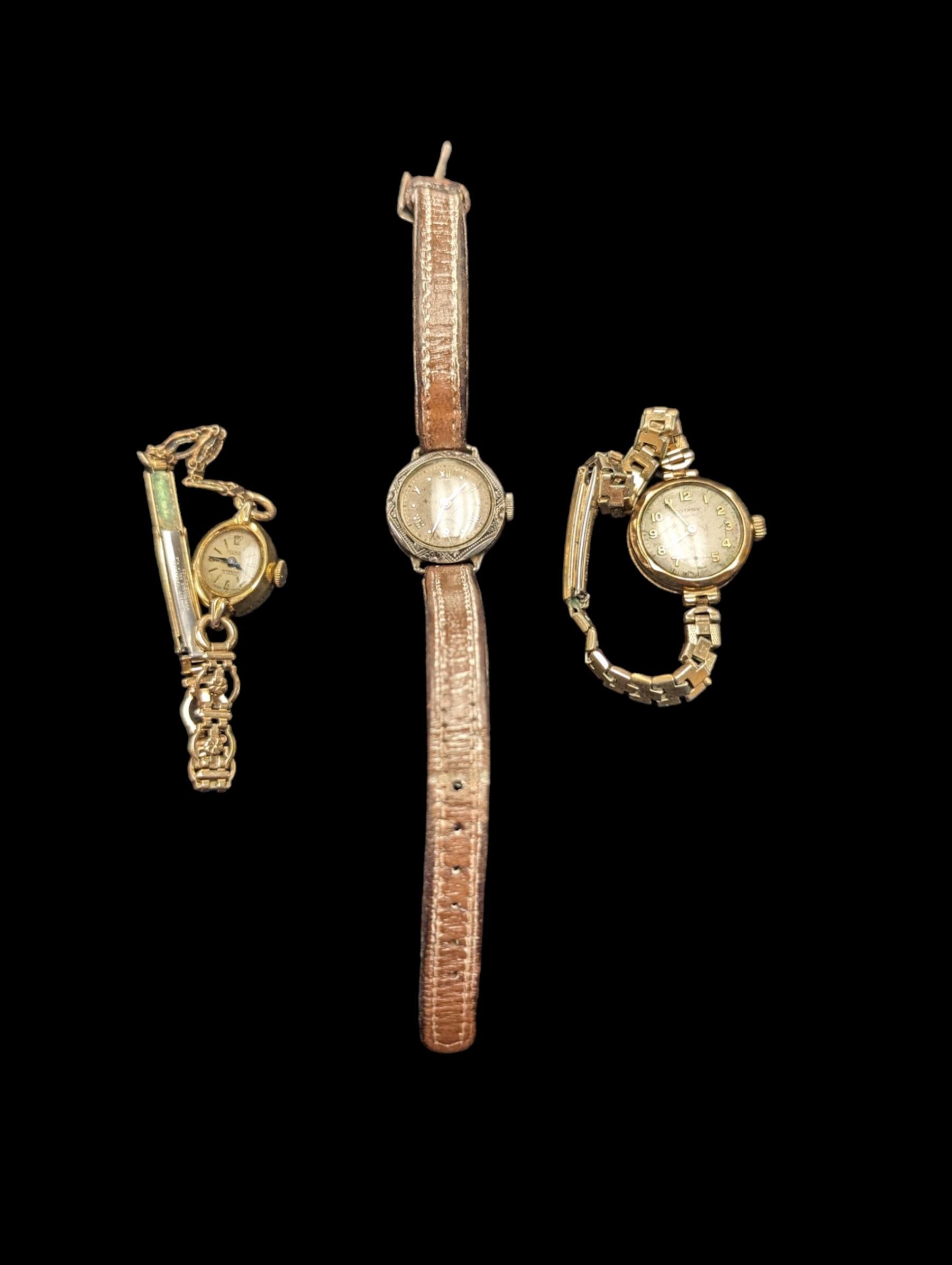 Three ladies wristwatches, including one 9ct gold cased example and one silver cased example