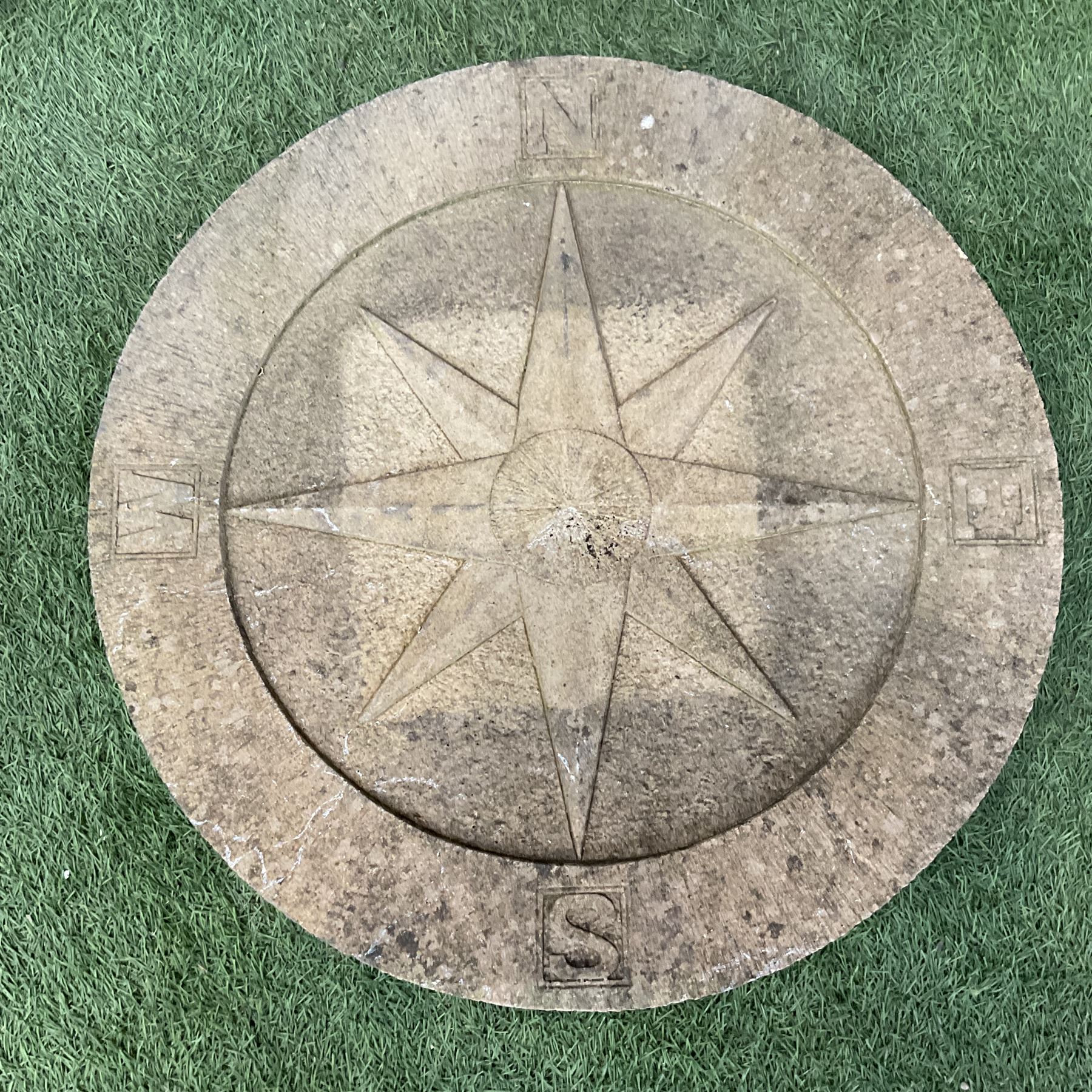 Cast stone female figure, NESW Compass stone plaque, and pair of small cast stone urns - THIS LOT IS TO BE COLLECTED BY APPOINTMENT FROM DUGGLEBY STORAGE, GREAT HILL, EASTFIELD, SCARBOROUGH, YO11 3TX