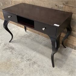 Rosewood finish console dressing table, fitted with two soft-close drawers