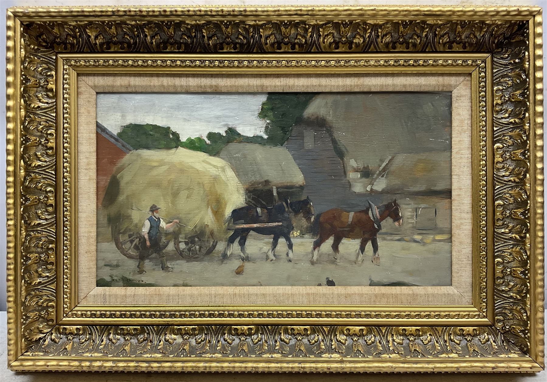 James Kerr-Lawson (Canadian 1864-1939): The Haycart, oil on board signed 19cm x 35cm