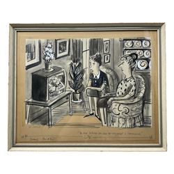 William Scully (British 1917-2002): 'Oh Dear! Nothing can save her now except a Commercial!', satire ink and watercolour sketch signed 36cm x 47cm 