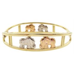 9ct gold elephant design hinged bangle, stamped 375