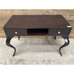 Rosewood finish console dressing table, fitted with two soft-close drawers