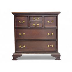 Georgian design mahogany chest, fitted with six drawers, on ogee bracket feet