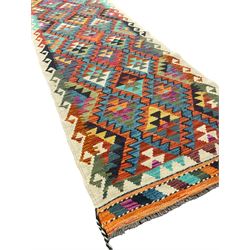 Anatolian Turkish kilim runner, multi-coloured geometric design 