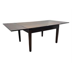 Mid-20th century mahogany dining table, draw-leaf extending action, on square tapering supports