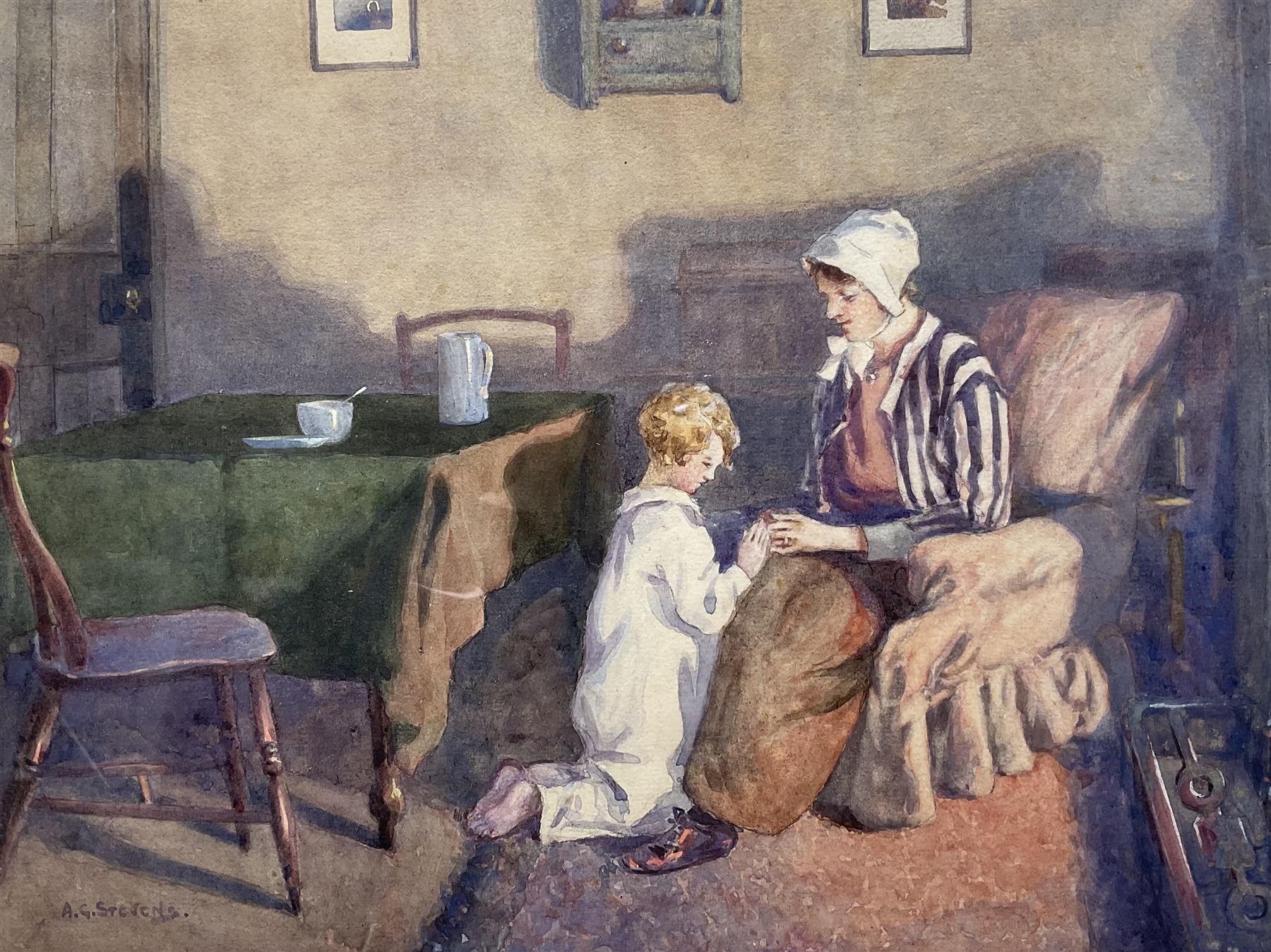 Albert George Stevens (Staithes Group 1863-1925): Bedtime, watercolour signed 22cm x 29cm