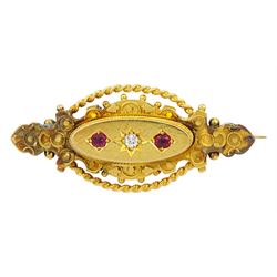 Victorian 15ct gold diamond and garnet brooch, stamped 15.625