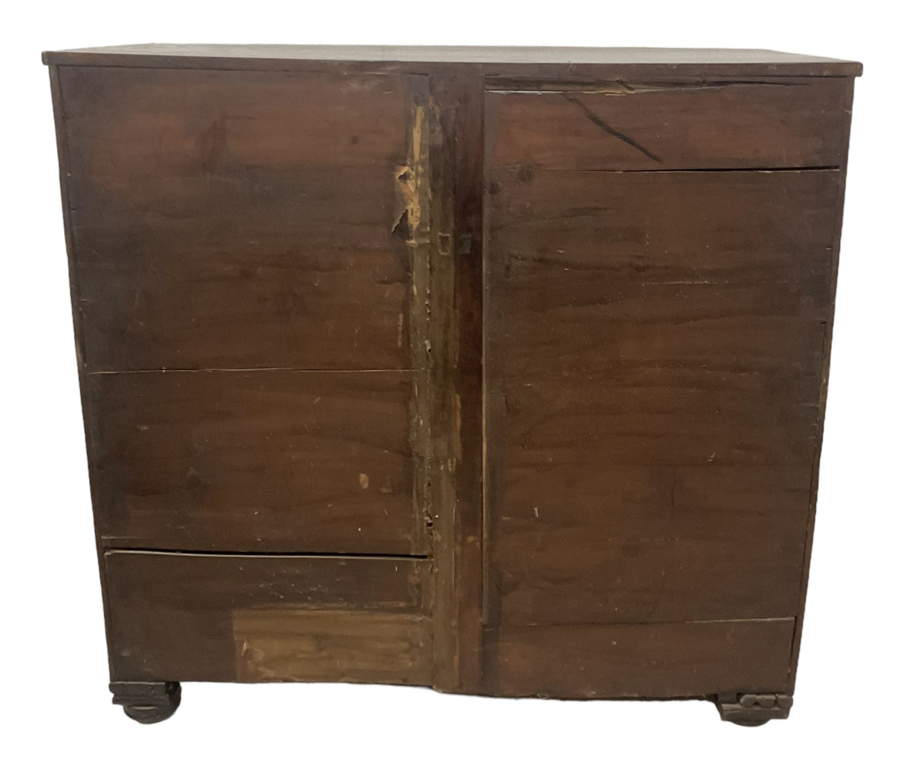 George III mahogany bow-front chest, fitted with two short over three long graduating cock-beaded drawers, on compressed bun feet