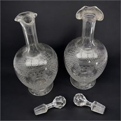 Pair Victorian cut and etched decanters, H30cm