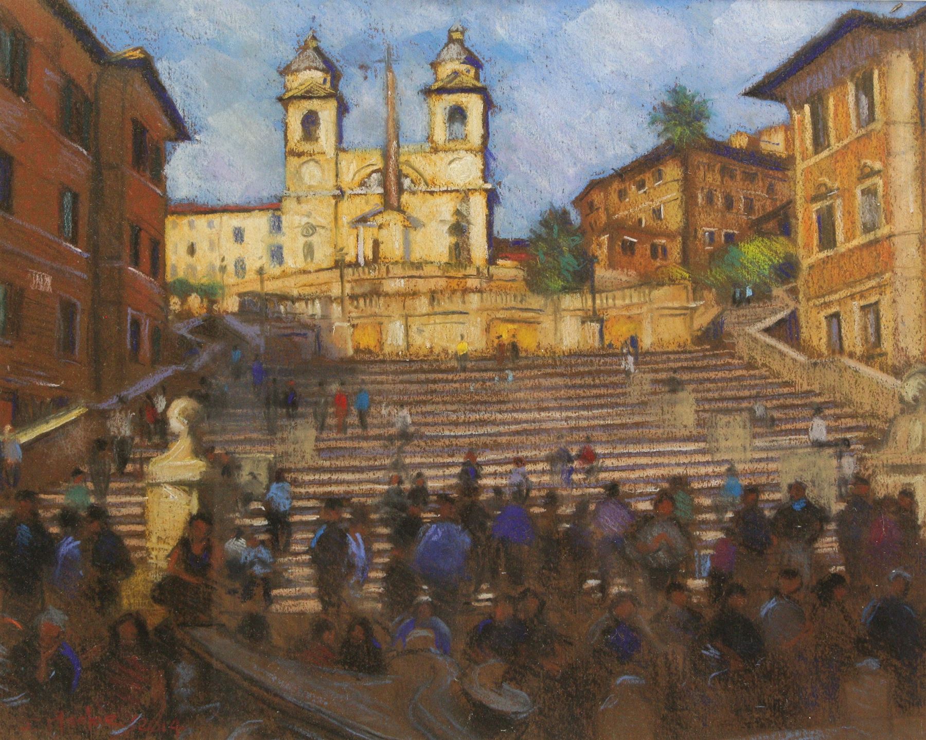 John Mackie (Scottish 1953-): 'Spanish Steps - Rome', pastel signed and dated 2014, 37cm x 48cm