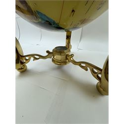 Polished gemstone terrestrial globe on gilt metal stand, H47cm