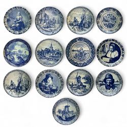 Thirteen Delft blue and white plates, including Delfts Blauw and Boch examples, largest D30cm