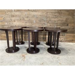 Six rosewood circular bar or bedroom occasional tables