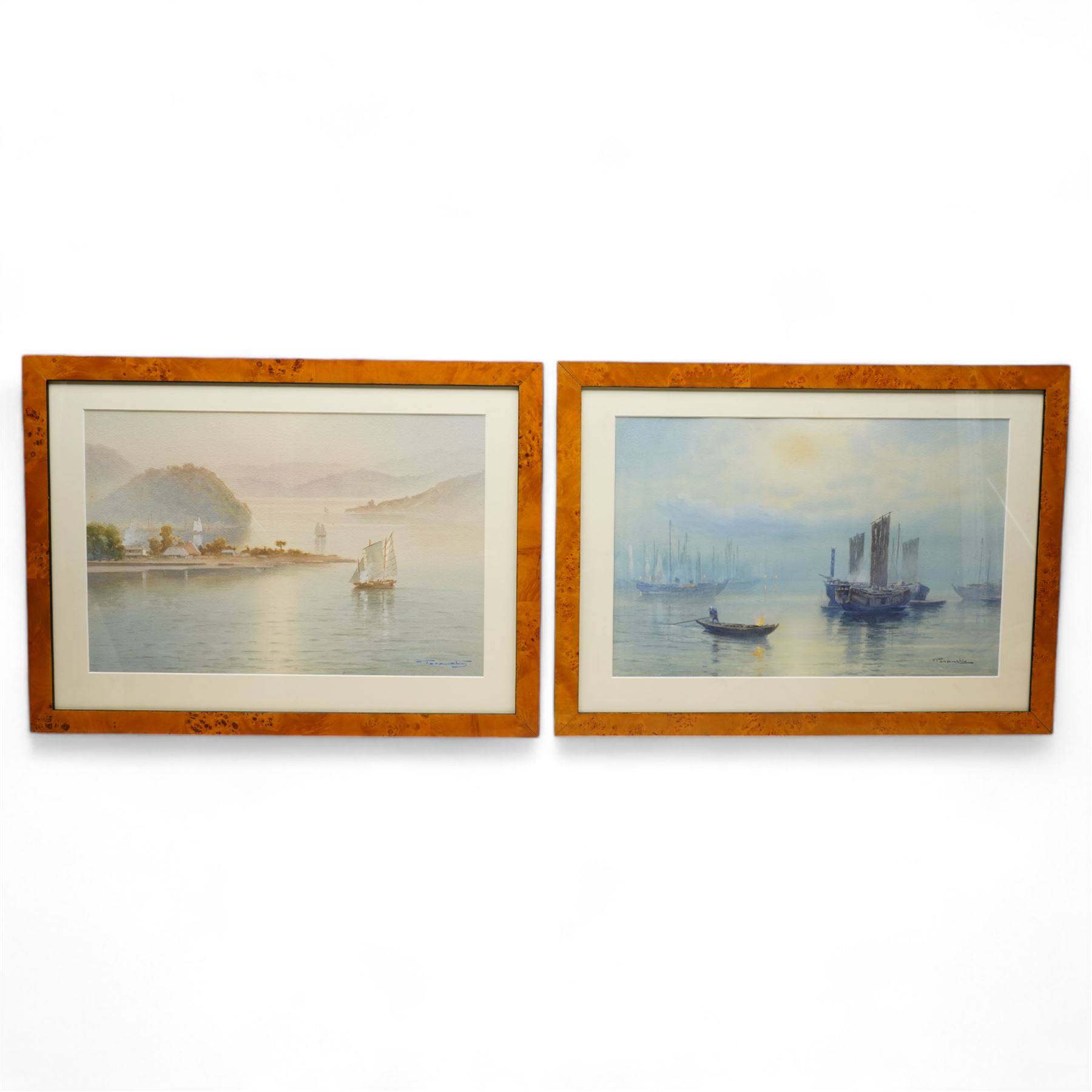 Tananchi (Japanese 20th Century): Hong Kong Junk Boat and Hong Kong Bay, pair watercolours signed 32cm x 47cm (2)