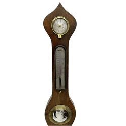 Late 19th Century - onion topped mercury barometer in a rosewood case, with a hygrometer, spirit thermometer, butlers mirror and level bubble, 8