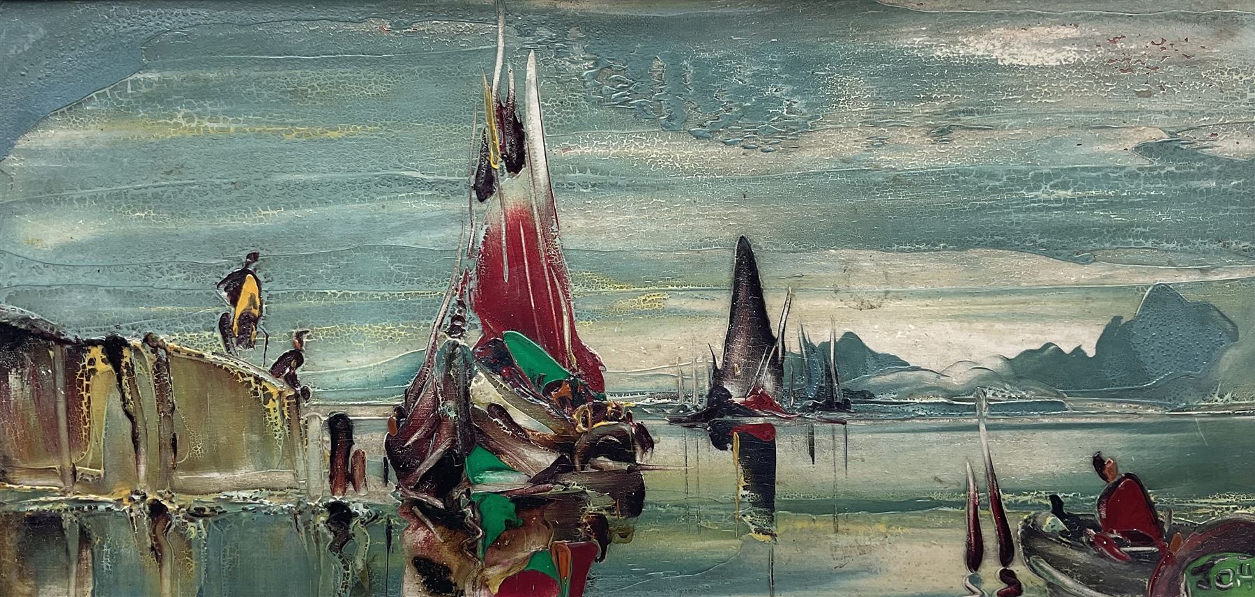 After Cecil Rochfort D'Oyly-John (British 1906-1993): Boats, impasto oil on panel bears signature 29cm x 60cm