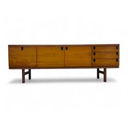 White & Newton - mid-20th century teak sideboard, rectangular top with raised back over fa...