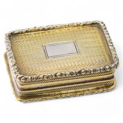 George IV silver gilt vinaigrette with pierced and engraved hinged grille, exterior vacant...