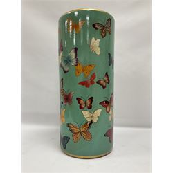 Umbrella stand, decorated with butterflies on a turquoise ground, H46cm