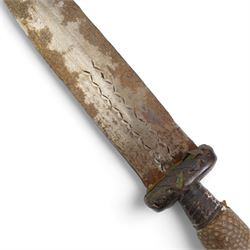 North African arm dagger with leather scabbard, blade length 19cm and a South American hunting knife, the ricasso marked 'Rio Branco', blade length 18cm (2) 