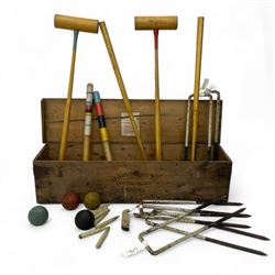 Slazenger - early 20th century croquet set, with wickets, stakes, mallets and balls, in wooden carry box 