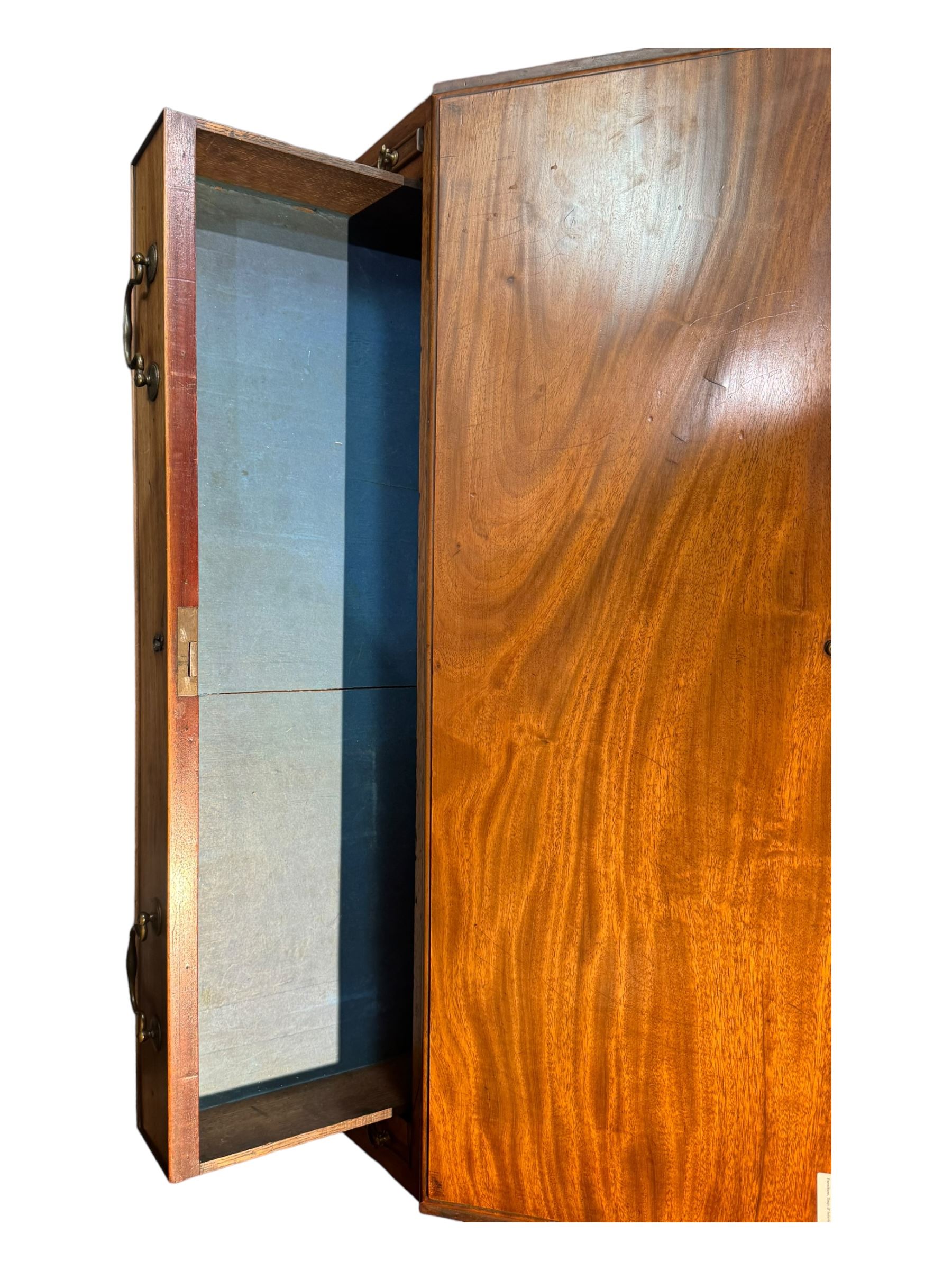 Georgian mahogany bureau, moulded fall front enclosing cupboard, small drawers, pigeonholes and inset writing surface, fitted with four long graduating cock-beaded drawers, on splayed bracket feet 