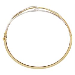 9ct white and yellow gold diamond twist hinged bangle, hallmarked