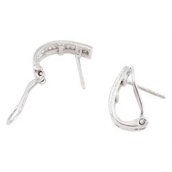 Pair of 18ct white gold channel set, baguette cut diamond half hoop earrings, total diamond weight approx 0.50 carat