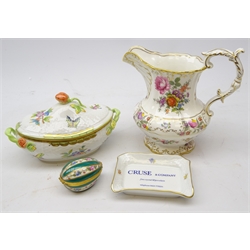  Herend Queen Victoria pattern small tureen & cover, Hammersley Dresden Sprays jug, Limoges egg shaped trinket box & Schumann Arzberg advertising square dish (4)  