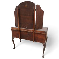 Mid-20th century figured walnut double wardrobe (W126cm, H189cm, D56cm); matching dressing table (W110cm, H153cm); with chair and stool