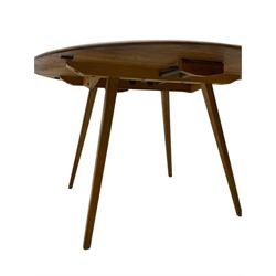 Lucian Ercolani for Ercol - 1960s elm and beech dining table, drop-leaf oval top, on splayed square tapering supports