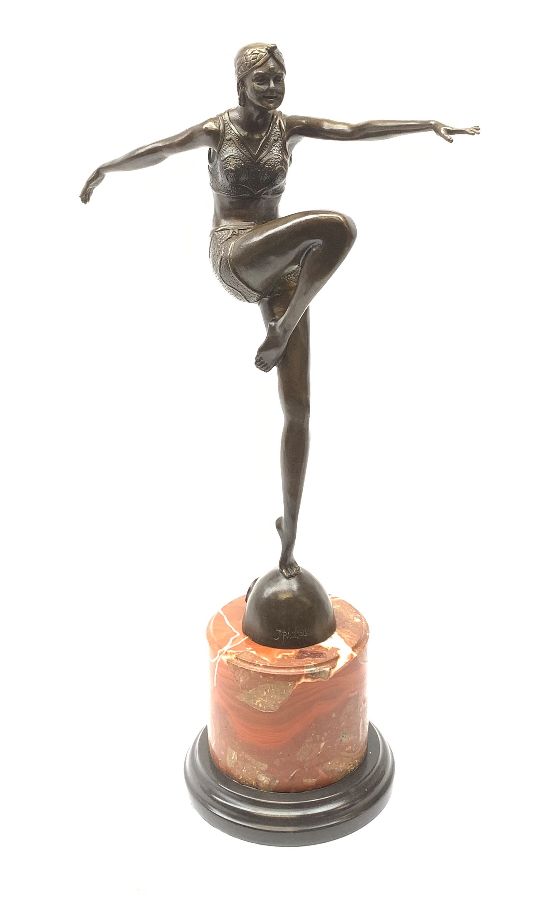 After J Philipp, an Art Deco style bronze, modelled as a female dancer ...