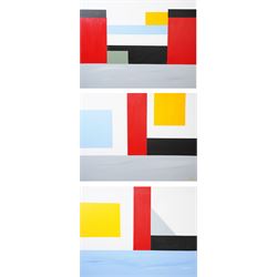 Iain Morris (British Contemporary) after Piet Mondrian (Dutch 1872-1944): Abstracts, triptych acrylics on canvas, signed and dated '15 - '17 verso 102cm x 76cm (3)