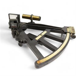 19th century ebony and brass sextant by John King, 2 Clare St. Bristol, with ivory scale, in fitted oak case. This item has been registered for sale under Section 10 of the APHA Ivory Act