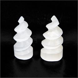 Pair of Selenite spiral towers, H10cm