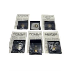 Six one-twentieth of an ounce fine gold coins, all with Westminster certificate
