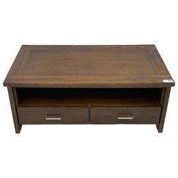 Hardwood rectangular coffee table fitted with two drawers
