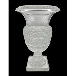 Large and impressive Lalique Versailles pattern glass vase, of classical baluster form wit...