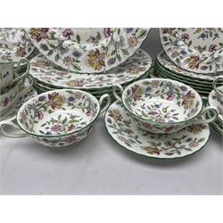 Minton Haddon Hall part tea and dinner service, including six cups and saucers, six dinner plates, six side plates, six twin handled bowls and saucers etc (44) 