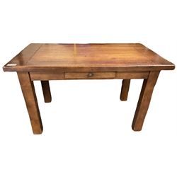 Antix Furniture - oak dining table, rectangular plank top with single drawer to the longer side, on square supports 