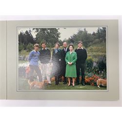 H.M. Queen Elizabeth II and HRH The Duke of Edinburgh, signed 1979 Christmas card with twin gilt ciphers to cover, colour photographic print of the Royal family standing in a garden, signed ‘Elizabeth R and Philip’ with manuscript date 1979 below
