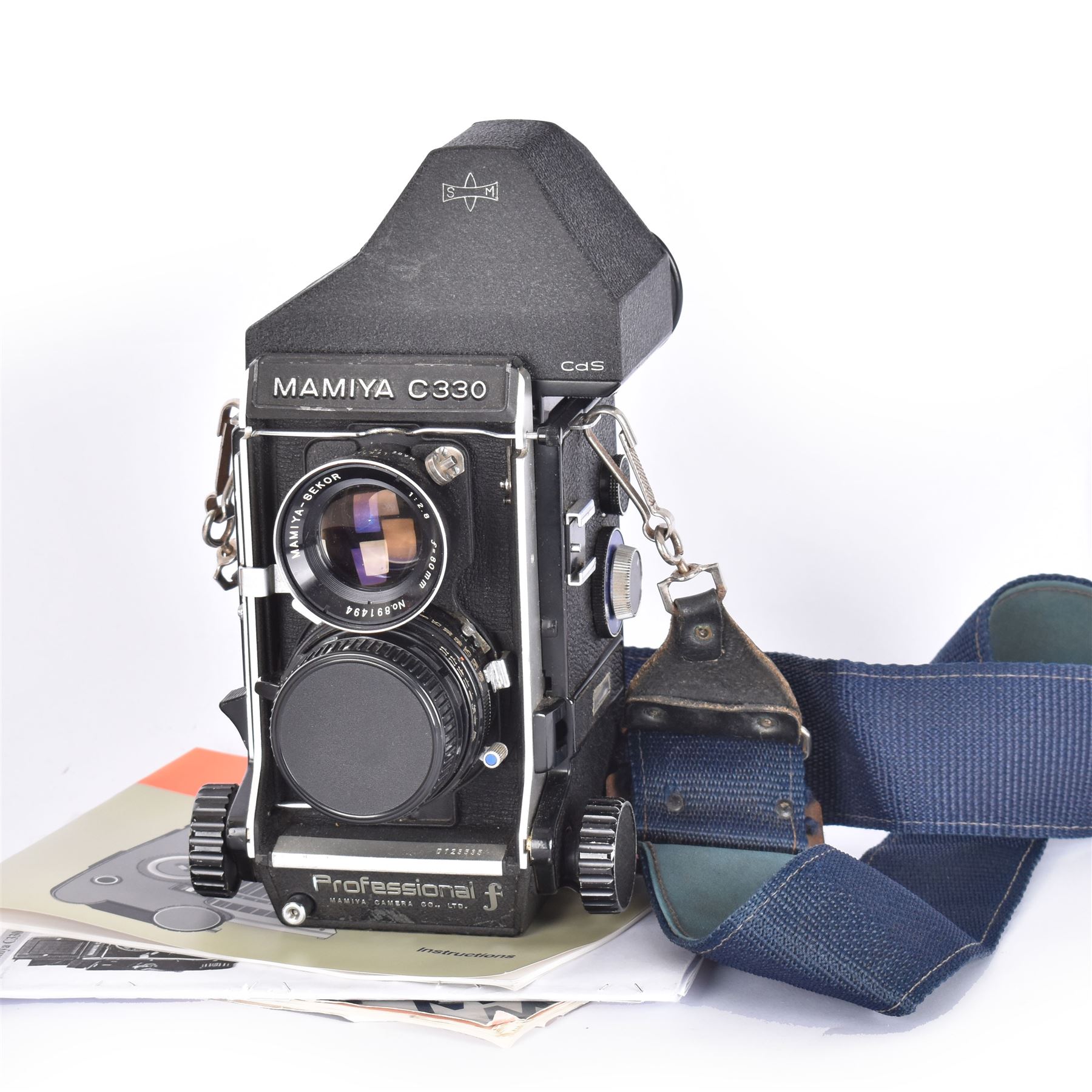 Mamiya C330 Professional F TLR camera, circa 1970s, serial no. D123535, with twin Mayima-Sekor 1:2.8 f=80mm lenses, serial nos. 891494 & 891276, with a Mayima C porrofinder