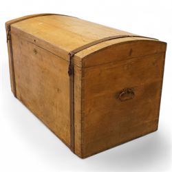 Late 19th century pine and metal bound dome top trunk