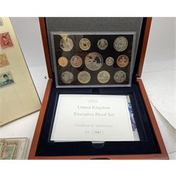 Cased 2006 United Kingdom Executive Proof Set with certificate of Authenticity No 4591, together with pre-decimal coinage and stamps, etc.