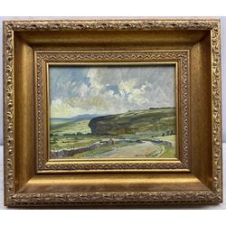 Joseph Appleyard (Yorkshire 1908-1960): 'Kilnsey Crag near Kettlewell', oil on board signed, titled verso 15cm x 20cm