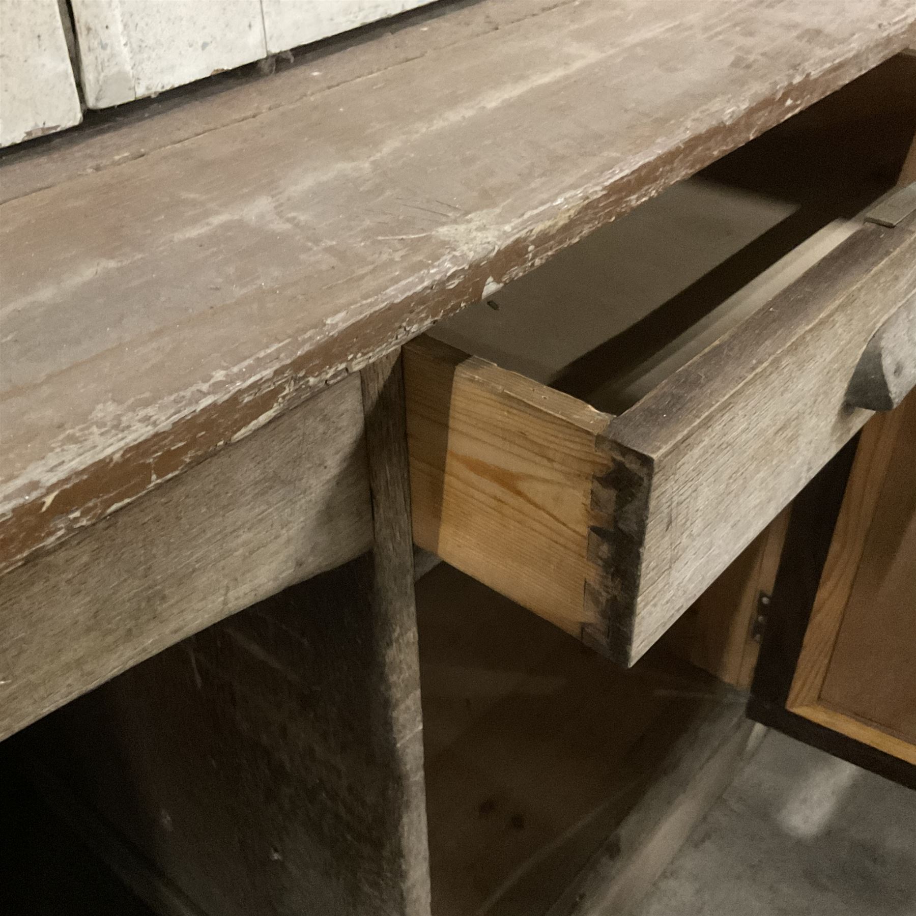 20th century oak pedestal desk, rectangular top over drawer and panelled cupboard, on skirted base - THIS LOT IS TO BE COLLECTED BY APPOINTMENT FROM THE OLD BUFFER DEPOT, MELBOURNE PLACE, SOWERBY, THIRSK, YO7 1QY