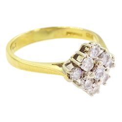 18ct gold nine stone round brilliant cut diamond cluster ring, Birmingham 1989, total diamond weight approx 0.65 carat